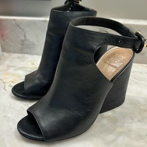 Tory Burch Black leather wedge sandals